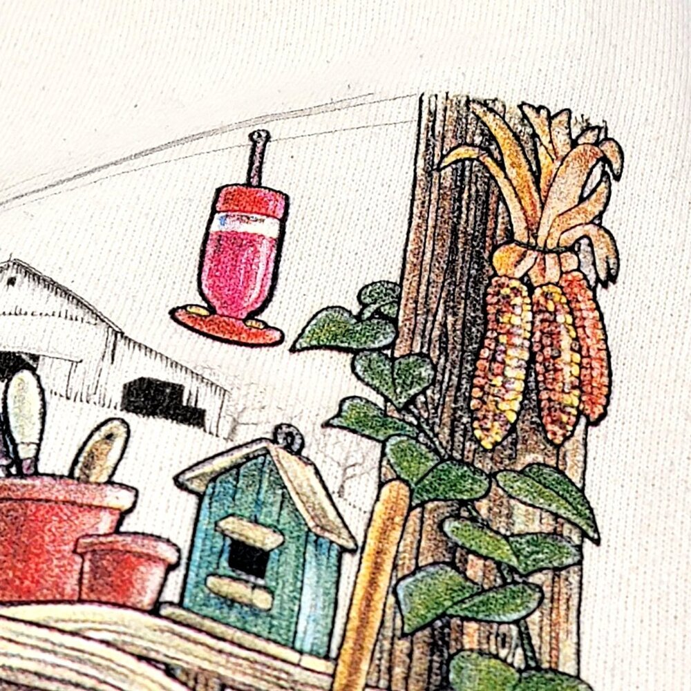 Vtg 90s Farmhouse Garden Grannycore Graphic Crewneck Sweatshirt White - Picture 13 of 16
